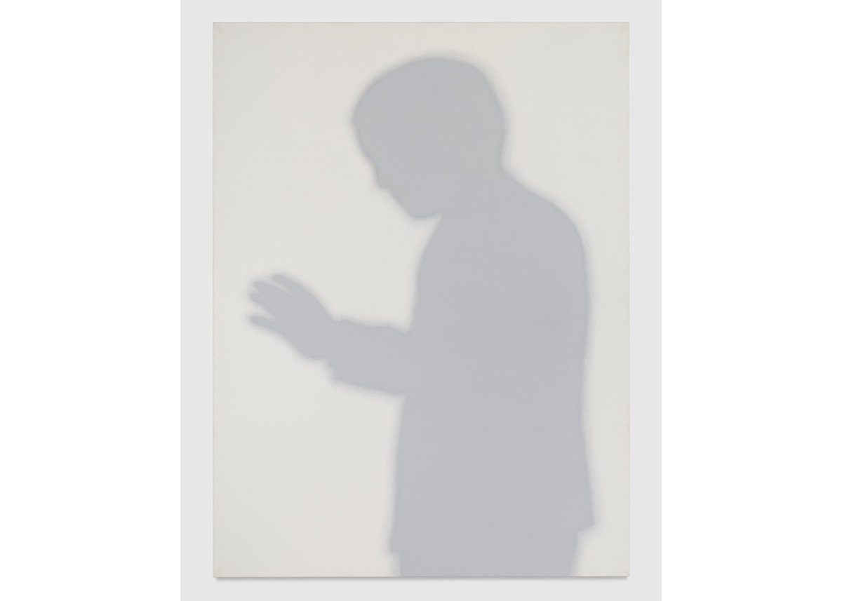 A painting of a man's silhouette on a white background.