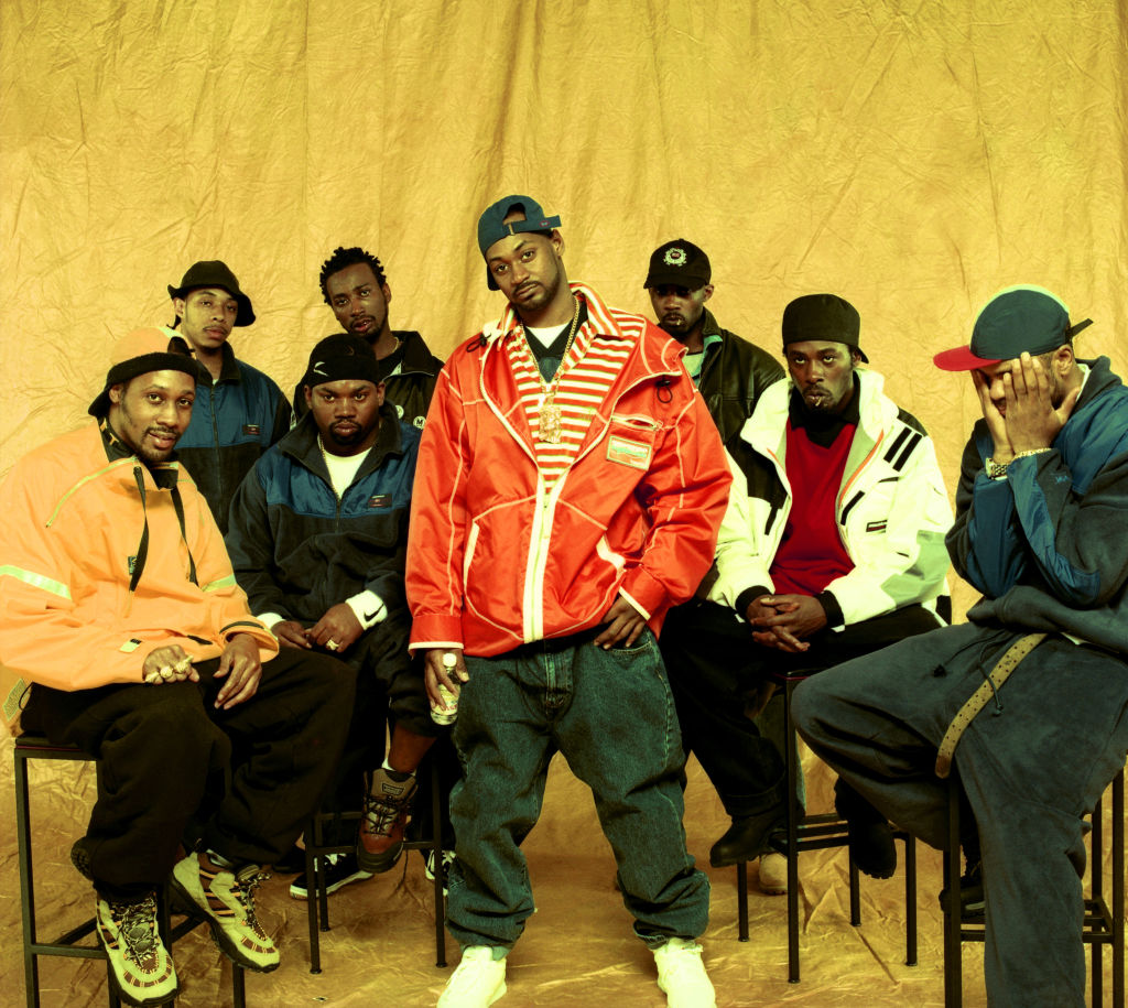 NEW YORK - APRIL 1997: (L-R) RZA, U-God, Raekwon, Ghostface Killah, Ol' Dirty Bastard, Masta Killa, GZA, and Method Man of the American rap group Wu-Tang Clan pose for a portrait circa April, 1997, in New York. (Photo Bob Berg/Getty Images)