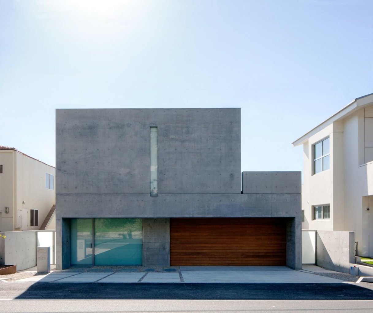 View from the front of Kanye West's Tadao Ando-designed residence in Miami, Florida.